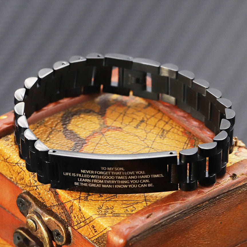 Custom Engraved Stainless Steel Black Bracelet for Men