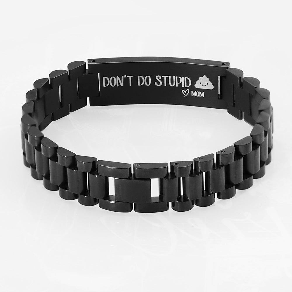 Custom Engraved Stainless Steel Black Bracelet for Men