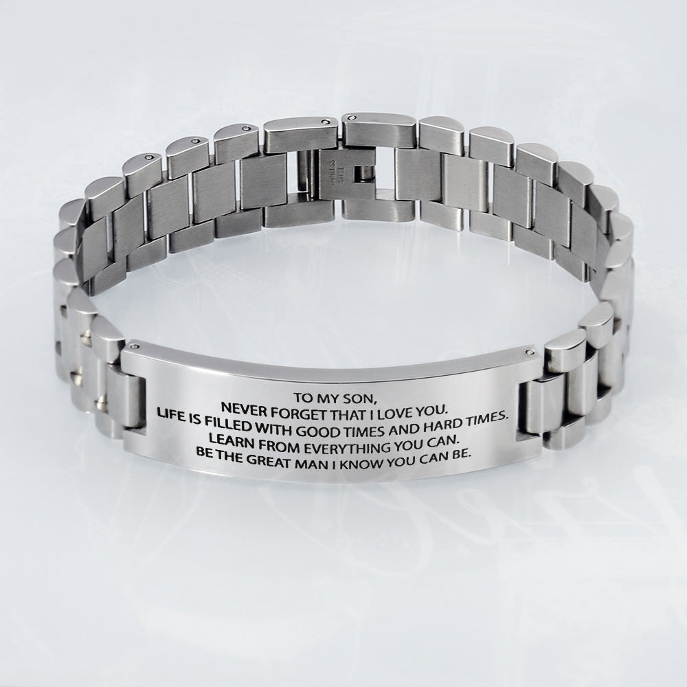 Custom Engraved Stainless Steel Black Bracelet for Men
